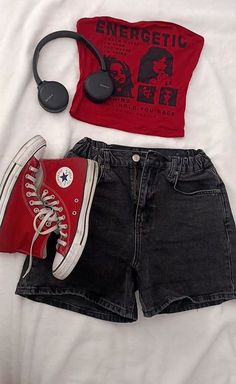 Red Converse Outfit Summer, Red And Black Outfits Aesthetic, Outfit Inspo Casual, Outfits With Converse