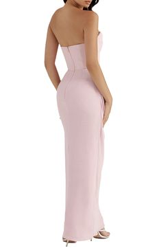 Turn heads at your next event in this strapless gown featuring signaure corsetry details throughout the back and sides for lots of sultry support. Exclusive retailer Strapless Stretch lining 97% polyester, 3% elastane Dry clean Imported Strapless Floor-length Evening Dress With Corset Back, Strapless Evening Dress With Corset Back, Elegant Pink Evening Strapless Jumpsuit, Elegant Pink Strapless Jumpsuit For Evening, Fitted Strapless Dress With Straight Neckline For Banquet, Strapless Cocktail Gown For Prom Season, Fitted Floor-length Strapless Jumpsuit For Evening, Strapless Cocktail Gown For Prom, Fitted Strapless Jumpsuit For Cocktail Occasions