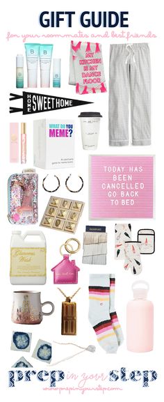 the ultimate gift guide for women in pink, white and blue with text overlay