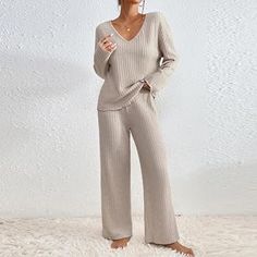 AMhomely Lounge Sets for Women UK Tracksuits Knitted Outfit Oversized Long Sleeve Solid Color Tops Wide Leg High Waist Trousers Pants Fluffy Cosy Pyjamas Holiday Dailywear : Amazon.co.uk: Fashion Knit Lounge Set, Womens Loungewear Sets, Drop Shoulder Top, Top And Pants Set, Henley Top, Loungewear Sets, Cotton Set, Pantalon Large, Looks Chic