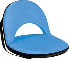 a blue chair with black straps on it