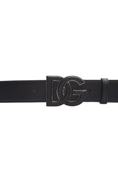 An oversized leather-filled logo buckle bring signature D&G panache to this Italian-made belt in smooth calfskin. Leather Made in Italy Black Leather Belt Buckle With Metal Logo, Luxury Black Belt Buckles With Logo Plaque, Classic Black Belt With Logo, Luxury Leather Belt With Metal Logo, Designer Black Belt With Logo Plaque, Classic Black Belt With Metal Logo, Designer Leather Belt With Logo Plaque, Designer Leather Belt Buckles With Logo, Designer Leather Belt Buckles With Metal Logo