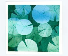 watercolor painting of blue and green leaves