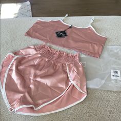 Spaghetti Strap Adjustable Crop Top And Shorts Set. Nwt. Didn’t Like The Crop Style So Selling. Pink Bra-friendly Crop Top For Loungewear, Pink Cropped Top With Built-in Bra, Summer Bra-friendly Pink Sleepwear, Flirty Pink Sleepwear With Built-in Bra, Pink Short-length Sleepwear For Bedtime, Crop Style, Top And Shorts Set, Crop Top And Shorts, Cropped Style