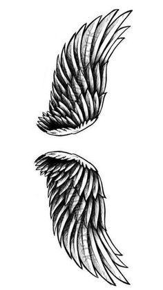 two black and white wings are shown in this tattoo style design, which is drawn on paper