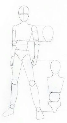 a drawing of a man standing in front of a mannequin