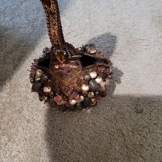 Jeweled Evening Hand Bag. Brand New Condition. Brown Hobo Bag With Handles For Evening, Brown Hobo Bag For Evening, Brown Handheld Hobo Bag For Evening, Embellished Brown Shoulder Bag For Party, Brown Embellished Shoulder Bag For Party, Party Brown Embellished Shoulder Bag, Brown Pouch Hobo Bag For Evening, Evening Brown Pouch Hobo Bag, Brown Pouch Shoulder Bag For Party