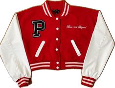 Red Varsity Jacket For Spring, Trendy Red Long Sleeve Varsity Jacket, Trendy Red Varsity Jacket With Long Sleeves, Red Sporty Varsity Jacket For Spring, Red Varsity Jacket For Spring Streetwear, Red Spring Streetwear Varsity Jacket, Red Long Sleeve Varsity Jacket For Spring, Spring White Patchwork Varsity Jacket, Red Letter Print Outerwear For Spring