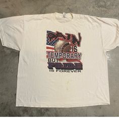 Brand: Jerzees Color: White Size: Men's 2xl Condition: Gently Used - Good Please Note: Color May Vary Slightly Due To Screen And Lighting. All Items, Unless Marked Nwt, Are Gently Used And May Have Signs Of Wear. Vintage Items Are 20-40 Years Old!!! We Try To Call Out Any Flaws/Imperfections In The Description. Please View All Photos For Condition And Feel Free To Message Me For More Pictures Or Measurements. Please Wash All Items Prior To Wear. Vintage Clothing May Run Smaller Than Modern Cloth Pain Is Temporary, Vintage American Flag, American Flag Tshirt, Shirts Vintage, Weird Shirts, Streetwear Men, Vintage Baseball, Streetwear Men Outfits, Flag Tshirt