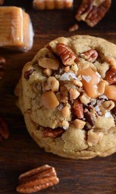 a chocolate chip cookie with nuts and pecans around it