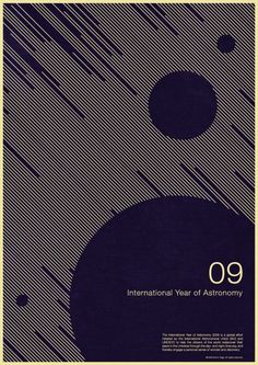 an advertisement for the international year of astronomy, with black and white lines on it