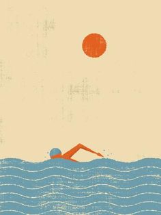 a person swimming in the ocean with an orange ball above their head and water below