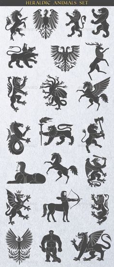 the silhouettes of different animals and birds are shown in black on white paper,