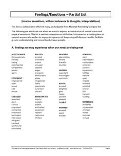 feelings / emotions - partial list worksheet with answers and examples to help students understand their feelings