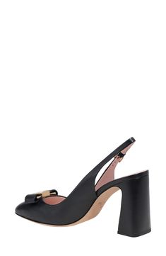 A dainty bow punctuates the pointy toe of this leather slingback set atop a flared heel. 4" heel Leather upper, lining and sole Imported Evening Slingback Pumps With Bow And Open Toe, Chic Evening Slingback Pumps With Bow, Chic Bow Slingback Pumps For Evening, Workwear Slingback Pumps With Bow, Chic Bow Slingback Pumps For Work, Gala High Heel Slingback Pumps With Sculpted Heel, Evening High Heel Slingback Pumps With Removable Insole, Leather Slingback Pumps With Bow For Evening, Evening Slingback Pumps With Ankle Strap And Bow