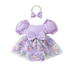 Keep your little one cool and stylish in our LAVENDER Romper Dress with Headband. This adorable outfit features puff sleeves and comes with an included headband for a complete look. Perfect for summer and for your baby girl to rock the cutest fashion. Playful Puff Sleeve Summer Dress, Summer Cotton Dress-up Sets, Summer Cotton Sets For Dress-up, Cotton Summer Dress-up Sets, Fitted Puff Sleeve Sets For Summer, Cute Summer Sets With Matching Headband, Playful Bubble Romper For Spring Party, Playful Party Bubble Romper For Spring, Fitted Summer Sets With Matching Headband