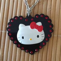 Hello Kitty Necklace. Cute Black Necklace For Valentine's Day, Cute Black Heart Necklace, Hello Kitty White Necklace For Gift, Cute White Hello Kitty Jewelry, White Hello Kitty Necklace For Gift, Cute White Jewelry With Cat Design, Kawaii White Heart-shaped Jewelry, Cute Black Heart-shaped Necklaces, White Hello Kitty Necklace Gift