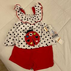 Nwt Kids Headquarters Summer Ladybug Shorts Set Cute Red Bottoms For Playtime, Casual Red Shorts For Playtime, Red Bottoms For Spring Playtime, Red Bottoms For Playtime In Spring, Cow Outfits, Unicorn Outfit, Overall Outfit, Tunic Leggings, Dinosaur Shirt