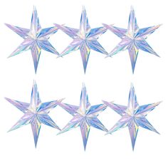 six snowflakes are arranged in the shape of five pointed stars on a white background