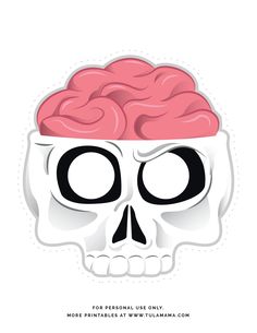 a skull with a pink brain on it's head