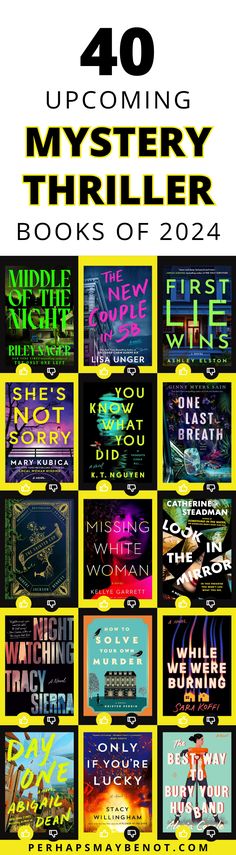 the front cover of 40 upcoming mystery books