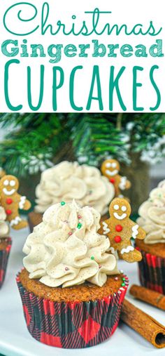 christmas gingerbread cupcakes on a plate with cinnamon sticks