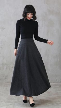 Enhance your wardrobe with the timeless allure of a long maxi plaid wool skirt. ✨ 

SKU 3120 
Link in bio 

#WoolSkirt #A-lineSkirt #MaxiSkirt #FashionForward #VintageVibes #Xiaolizihandmade Professional Maxi Skirt Outfit, Plated Skirt Outfit, Winter Long Skirt Outfit, Classy Long Skirt, Black Feminine Outfit, Winter Wool Skirt, Winter Maxi Skirt Outfit, Vintage Long Skirt, Gray Skirts