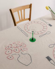 the table cloth has been embroidered on to it