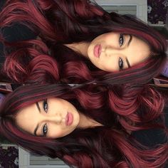 Hair Highlights Different Colors, Fun Dark Hair Color Ideas, Fun Red Hair Color Ideas, Dark Red Ombre Hair, Red Highlights On Dark Hair, Red Highlights, Ombre Hair Color