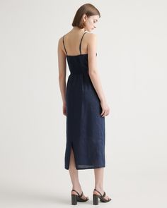 Crafted from the finest quality linen sourced from Europe, our 100% European Linen Scoop Neck Midi Dress is soft, breathable, and lightweight, making it the perfect choice for warm weather. The elegant scoop neck and midi length of the dress make it a versatile addition to any wardrobe. Whether you're dressing it up for a special occasion or keeping it casual for a day out, this dress is sure to turn heads.  | Quince | Women's 100% European Linen Scoop Neck Midi Dress in Deep Navy, Size Large Linen Midi Dress For Vacation, Linen Midi Dress For Brunch, Casual Linen Midi Dress For Brunch, Daywear Linen Midi Dress With Straight Neckline, Linen Midi Dress With Straight Neckline For Daywear, Straight Neckline Linen Midi Dress For Daywear, Summer Linen Dress With Straight Neckline, Summer Linen Midi Dress With Straight Neckline, Linen Midi Dress With Straight Neckline For Beach