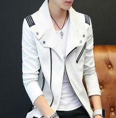 Men Faux Leather Fashion Zip Lapel Motorcycle Punk Casual Jacket Slim Fit Coat | eBay Casual White Leather Jacket With Zipper Closure, Casual White Leather Jacket With Zipper, White Leather Jacket With Zipper Closure, China Outfits Style, Motorcycle Wrap, Clothes Asian, Leather Jacket Zipper, Slim Fit Coat, Mens Outdoor Clothing