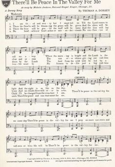 an old sheet music page with the words there'll be peace in the valley for me