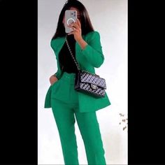 Gorgeous Green Zara Blazer With High Waisted Pants Set. Nwt. Size M Blazer And S Pant Zara Tailored Pantsuit, Fitted Green Pantsuit For Night Out, Green Fitted Pantsuit For Night Out, Zara Formal Fall Pantsuit, Zara Tailored Notch Lapel Pantsuit, Chic Zara Sets For Workwear, Fitted Green Pantsuit For Party, Chic Tailored Zara Pantsuit, Elegant Zara Pantsuit For Fall