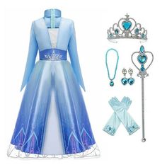 a frozen princess costume and accessories are shown