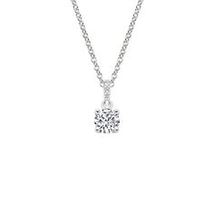 Pavé Diamond Bail Pendant - Platinum. A beautiful center gem is elegantly held in a four prong basket attached to a bail glittering with pavé set diamond accents. Elegant Necklace With Prong Setting And Lab Grown Diamonds, Elegant Crystal Solitaire Necklace With Diamond Cut, Elegant Crystal Solitaire Necklace With Diamond Accents, Classic Crystal Diamond Necklace With Brilliant Cut, Classic Brilliant Cut Crystal Diamond Necklace, Elegant Solitaire Necklace With Brilliant Cut Crystal, Diamond White Diamond Necklace For Evening, Classic Round Cut Crystal Diamond Necklace, Elegant Crystal Solitaire Necklace With Brilliant Cut