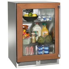 an open refrigerator filled with lots of food and drinks on top of it's shelves