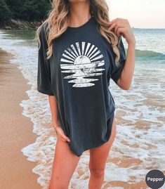 Retro Sunshine Shirt,summer Time Shirt,ocean Inspired Style for Women,beachy Shirts,summer Beach Tshirt for Her,sunset Tshirt,sun Rays Tee - Etsy Casual Beach T-shirt For Warm Weather, Summer Surfing Vsco T-shirt, Summer Short Sleeve T-shirt For Warm Weather, Relaxed Short Sleeve T-shirt For Vacation, Black Relaxed T-shirt For Summer, Relaxed Fit Summer T-shirt For Beach Party, Relaxed Fit Summer T-shirt, Summer Graphic Print Relaxed Tops, Relaxed Graphic Print Summer Tops