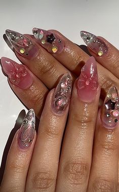 nails by pixi3nailz on ig Clear Jelly Nails, Japanese Style Nails, Fairycore Nails, 15 Nails, Wicked Nails, Witchy Nails, 21st Party, Nice Nails, Cute Acrylic Nail Designs