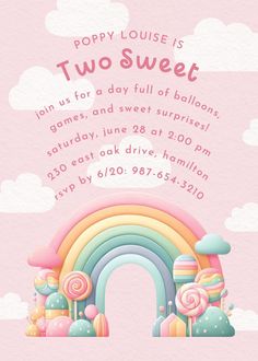 Lollipops rainbow - birthday invitation  #invitations #printable #diy #template #birthday #party