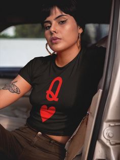 Queen of Hearts Playing Card T-shirt Red Poker Card T-shirt - Etsy Impala 67, Cropped Tops, New Energy, Grunge Style, Queen Of Hearts, Crop Tshirt, Crop Tee, Sugar Skull, Couple Goals