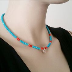 Turquoise Necklace, Hamsa's Hand Necklace, Blue Necklace, Hamsa Necklace, Choker Necklace, Collar Necklace, Beaded Necklace, Bridesmaid Gift - Etsy Turkey Blue Turquoise Necklace With Polished Beads As Gift, Turquoise Polished Beads Necklace For Gift, Turquoise Necklace With Colorful Beads Gift, Turquoise Necklace With Polished Beads As Gift, Gift Turquoise Necklace With Polished Beads, Gift-ready Polished Turquoise Bead Necklace, Blue Turquoise Necklace With Tiny Beads For Gift, Colorful Beaded Turquoise Necklace For Gift, Turquoise Necklace With Colorful Beads As Gift