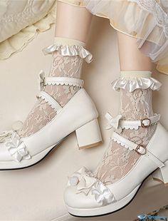 OrcaJump - Womens Lolita Bow Tie Round Heel Soft Toe PU Leather Ankle Strap Spring Summer Solid Color White Pink Shoes Spring Synthetic Mary Janes With Ankle Strap, White High Heel Mary Janes For Spring, Cream Color Mary Janes For Spring With Round Toe, Cream Mary Janes For Spring With Round Toe, Spring Cream Mary Janes With Round Toe, White Closed Toe Mary Janes For Party, White Round Toe Mary Janes For Party, Party White Round Toe Mary Janes, Spring Ankle-high Mary Janes