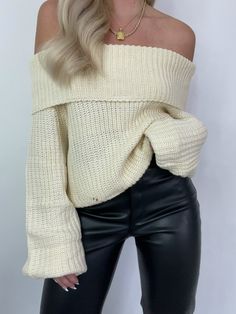 Details: Off the shoulder sweater Knit Balloon sleeves Size + Fit: Model is 5'4 Wearing size small Fabric + Care: 100% acrylic Shipping + Return: Free US ground shipping on orders $100+ We offer free returns and a refund in the form of store credit with items not worn within 10 days of delivery For more info on returns visit our returns page Off The Shoulder Top Outfit, Shoulder Tops Outfit, Off The Shoulder Jumper, Off The Shoulder Sweater, Sweater Cream, Outfit Inspo Fall, Off Shoulder Tops, Sweater Knit, Sweater Sleeves