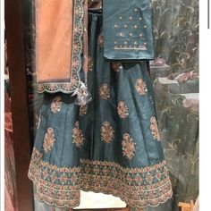 Beautiful Designer Lehenga Never Worn - Measurements In Picture! Fitted Blue Silk Sharara, Formal Blue Embroidered Lehenga, Elegant Blue Lehenga In Raw Silk, Blue Sharara With Intricate Embroidery For Formal Occasions, Formal Blue Choli With Zari Work, Blue Lehenga With Dupatta For Formal Occasion, Blue Bollywood Lehenga For Formal Occasions, Formal Blue Embroidered Sharara, Formal Blue Lehenga With Dupatta