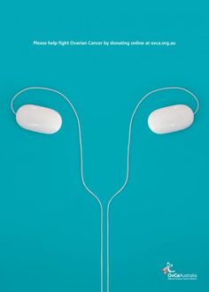 an ad for the ocean health campaign featuring headphones on a blue background with white cord