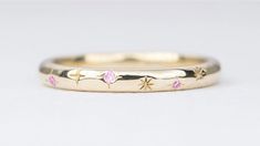 Stars Ring, Celestial Style, 14k Gold Wedding Band, Girly Jewelry, Gold Wedding Band