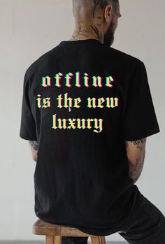 Offline is the new luxury glitch shirt. Grab this iconic & original design tee. 》》》》FAVORITE OUR SHOP TO SEE NEW DESIGNS EVERY WEEK!《《《《 - - FIT - - SIZE UP for an OVERSIZED FIT (see size chart in listing photos) Also available in other colors and styles.  If you are looking for a baggy and loose fit, please select 1 size up from your normal, and if you prefer and standard fit, please select your usual size. If you are not sure about your size, I suggest that you take measurements of a T-shirt t Comfortable Slogan T-shirt For Streetwear, Funny Streetwear T-shirt With Front Print, Offline Is The New Luxury, Luxury Oversized Graphic Print T-shirt, Pop Culture T-shirt With Text Print For Streetwear, Oversized Urban T-shirt With Logo Print, Gym Shirts Mens, Mens Gym, Baggy Tee