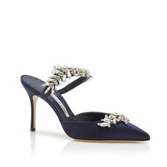 Manolo Blahnik - LURUM - https://www.manoloblahnik.com/us/products/lurum-11730736 Luxury Rhinestone Mules For Formal Occasions, Glamorous Evening Mules With 4-inch Heel, Luxury Embellished Mules For Evening, Luxury Embellished Evening Mules, Luxury Embellished Mules For Party, Glamorous Embellished Evening Mules, Glamorous Embellished Mules For Evening, Luxury Satin Heels With Heel Strap, Satin High Heel Cocktail Shoes