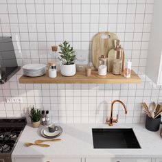 the kitchen counter is clean and ready to be used for cooking or baking, as well as other items