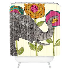 an elephant with flowers on it's back shower curtain